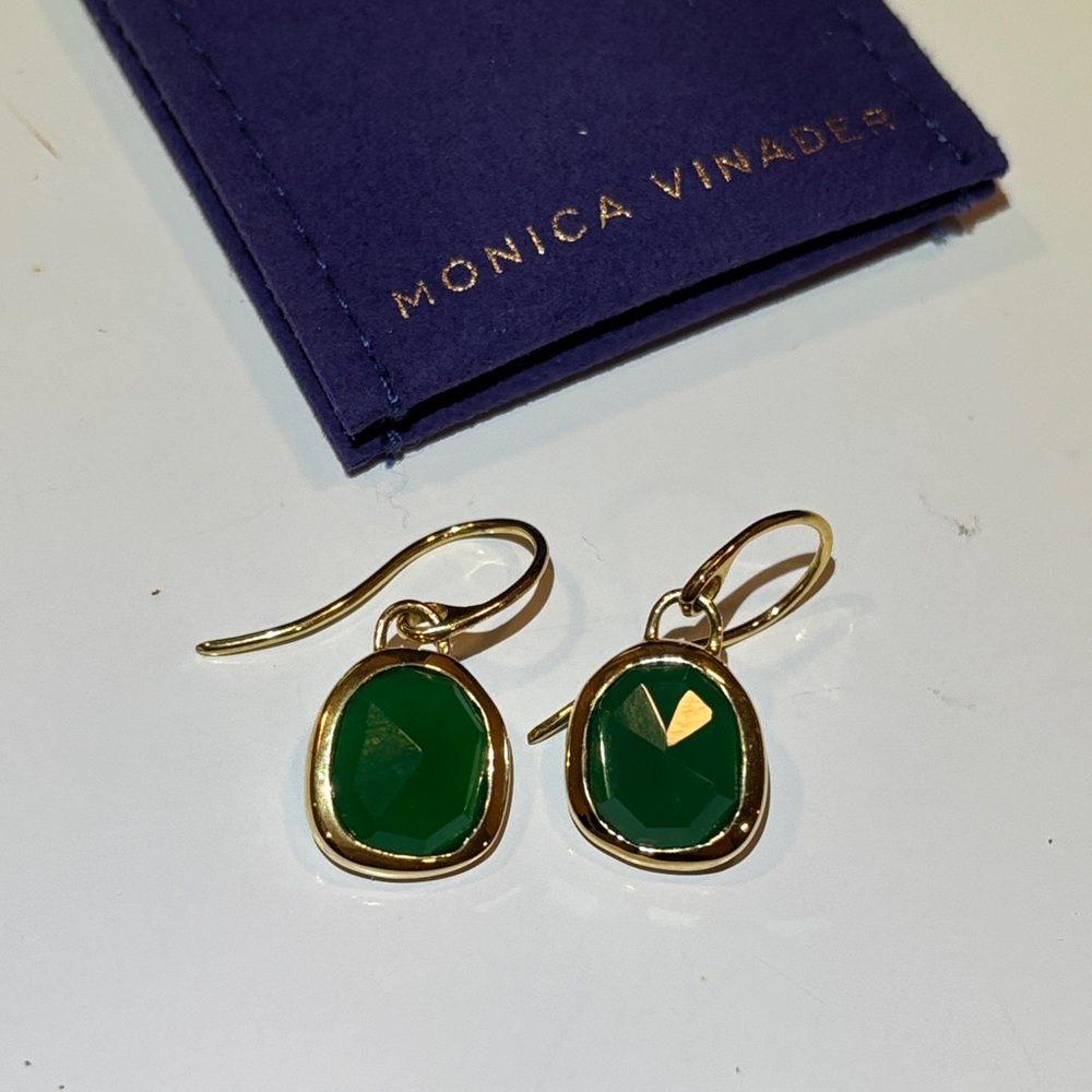 Monica Vinader Gold Plated Vermeil Silver Siren Green Onyx Drop Earrings - Picture 5 of 14